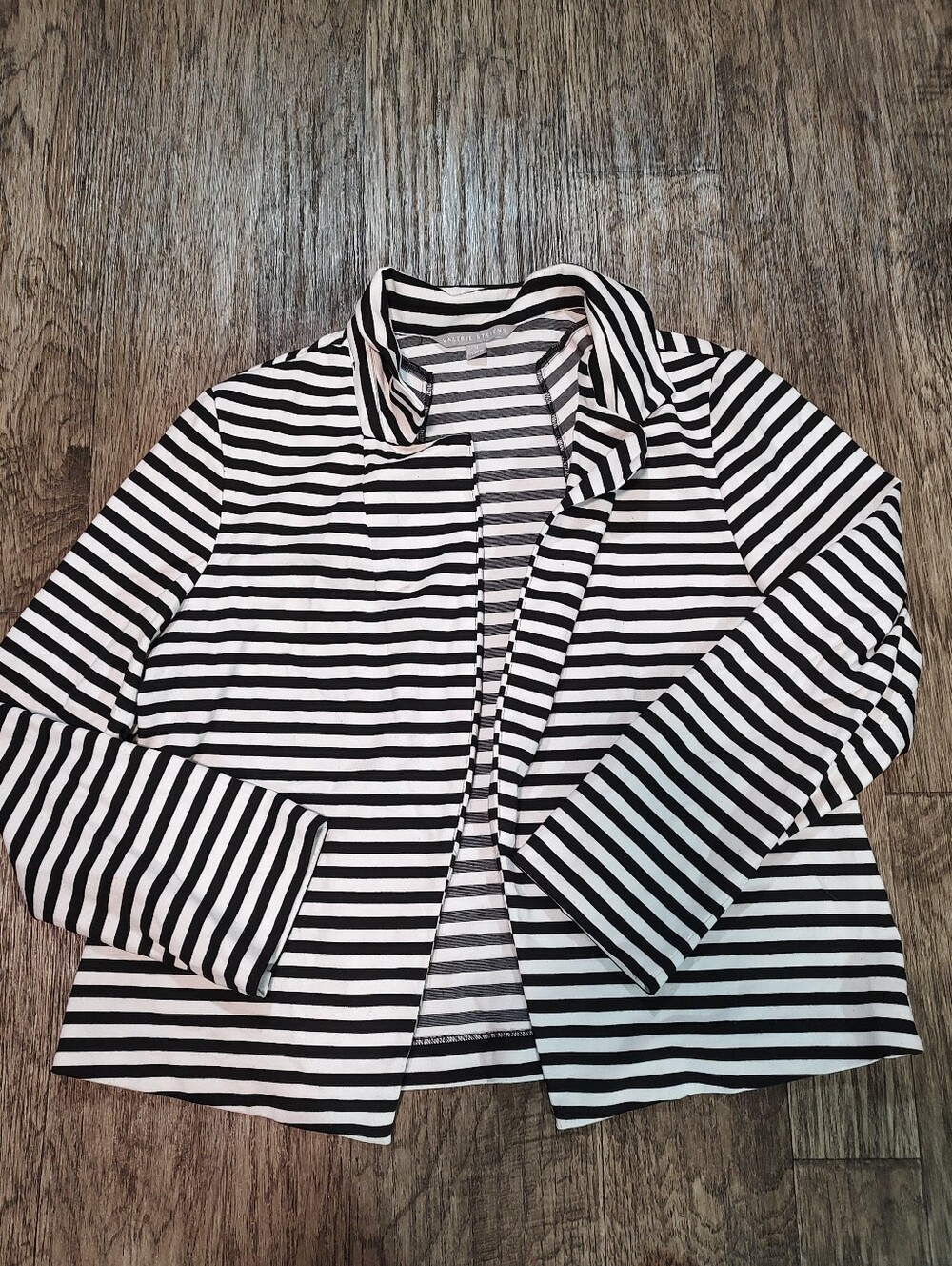 Valerie Stevens Black & White Striped Open Front Jacket Size XL